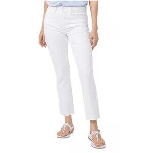 PAIGE Cindy Crop Women 26 Crisp White Slim Straight High Rise Destroyed Hem Jean